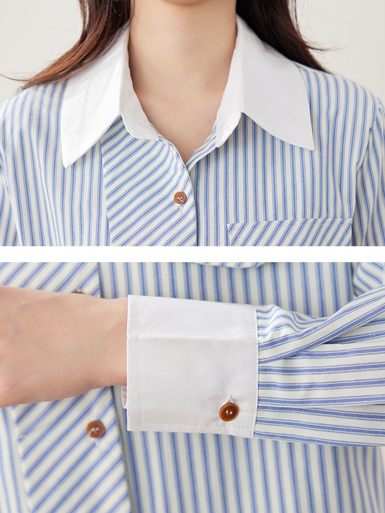 Long sleeve retro shirt splice temperament tops for women