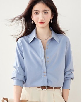 Blue all-match shirt commuting temperament tops