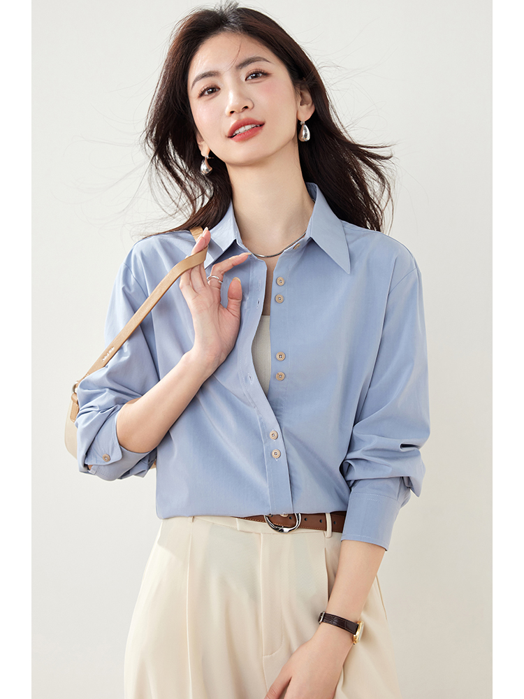 Blue all-match shirt commuting temperament tops