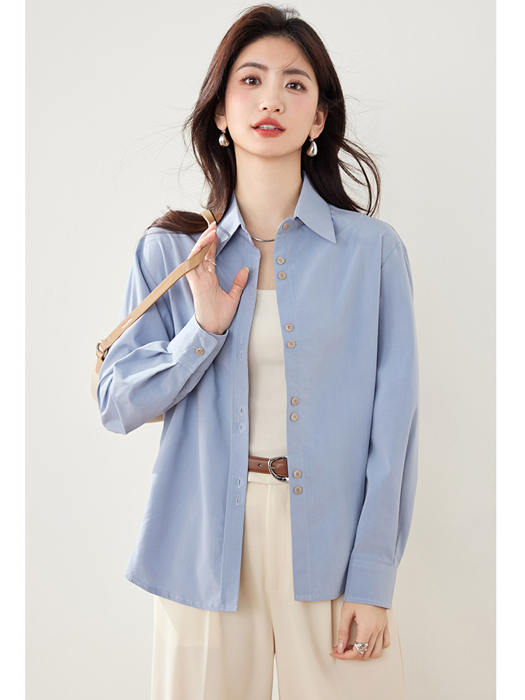 Blue all-match shirt commuting temperament tops