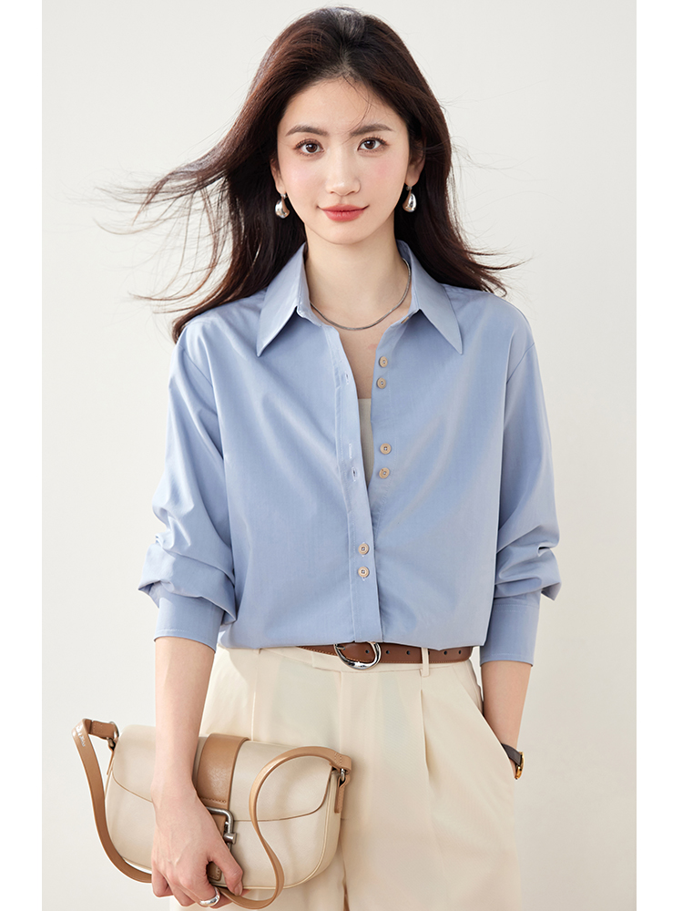 Blue all-match shirt commuting temperament tops