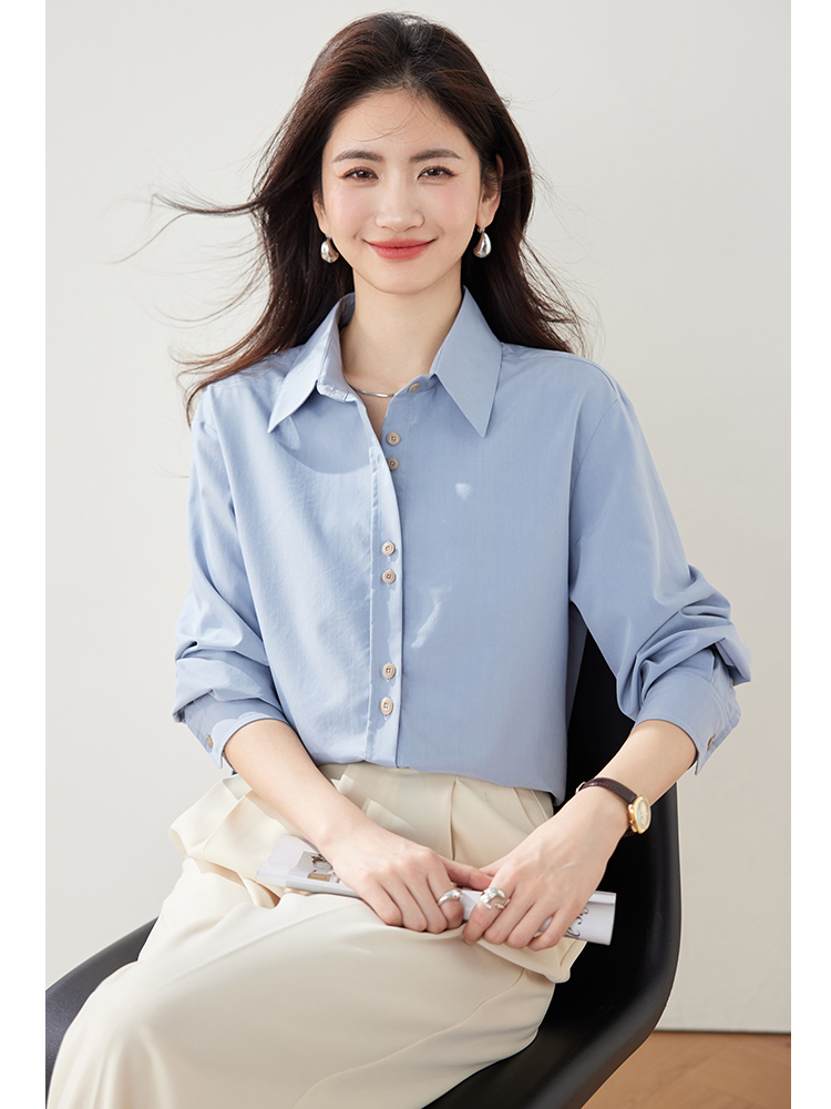 Blue all-match shirt commuting temperament tops
