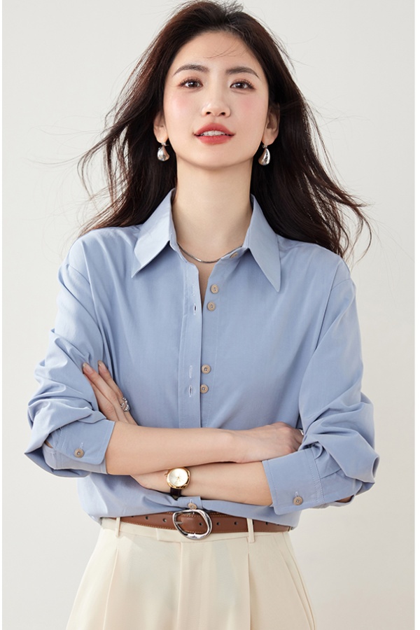 Blue all-match shirt commuting temperament tops