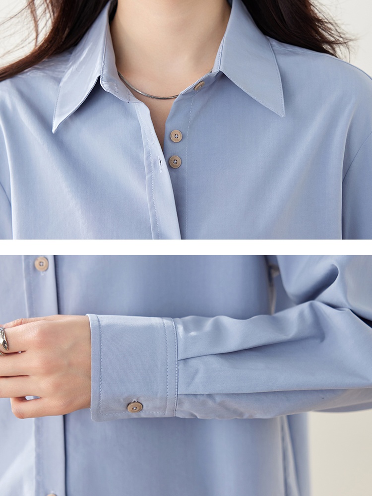 Blue all-match shirt commuting temperament tops
