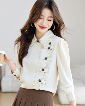Commuting long sleeve shirt placket tops for women