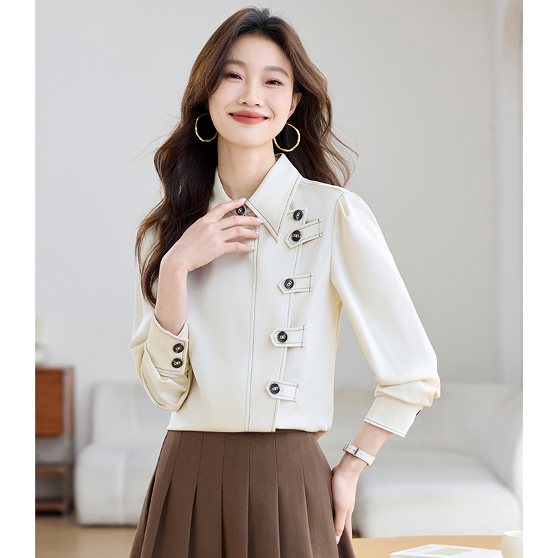 Commuting long sleeve shirt placket tops for women