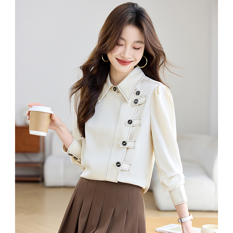 Commuting long sleeve shirt placket tops for women