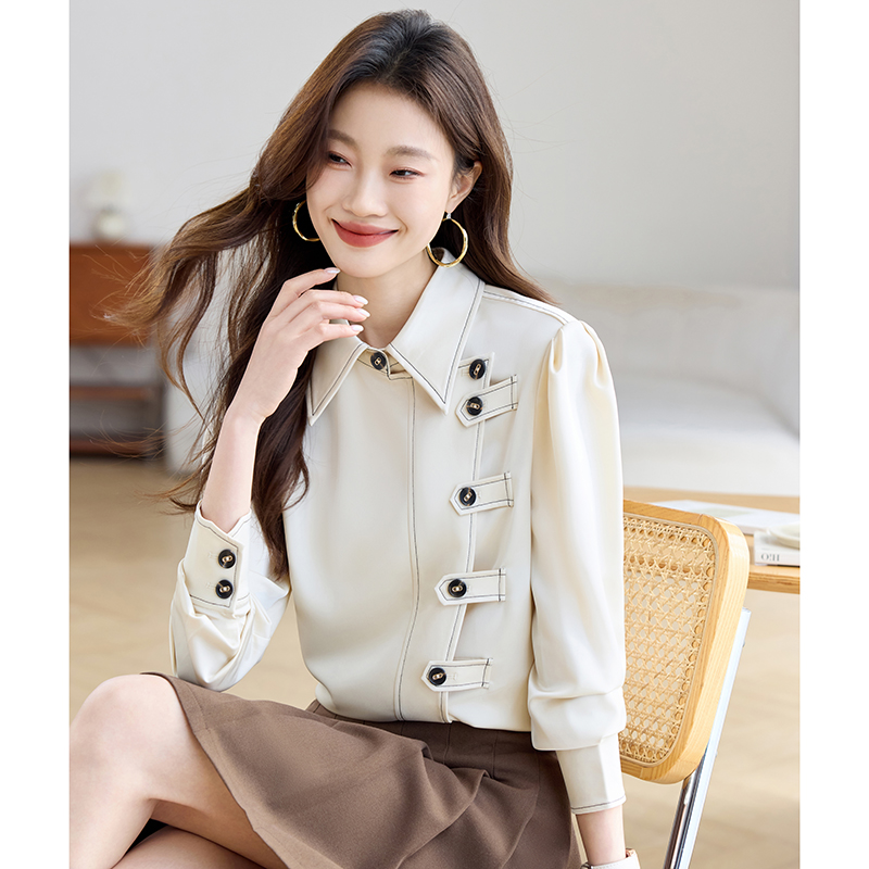 Commuting long sleeve shirt placket tops for women