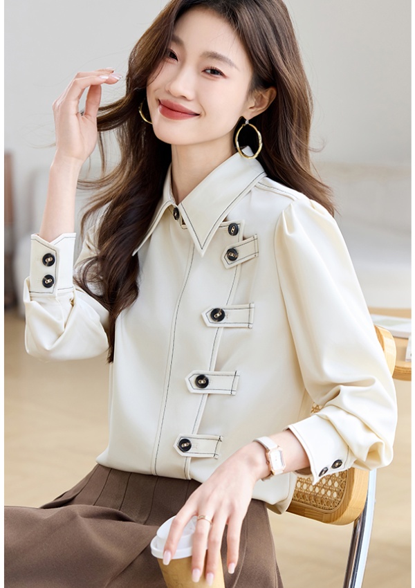 Commuting long sleeve shirt placket tops for women