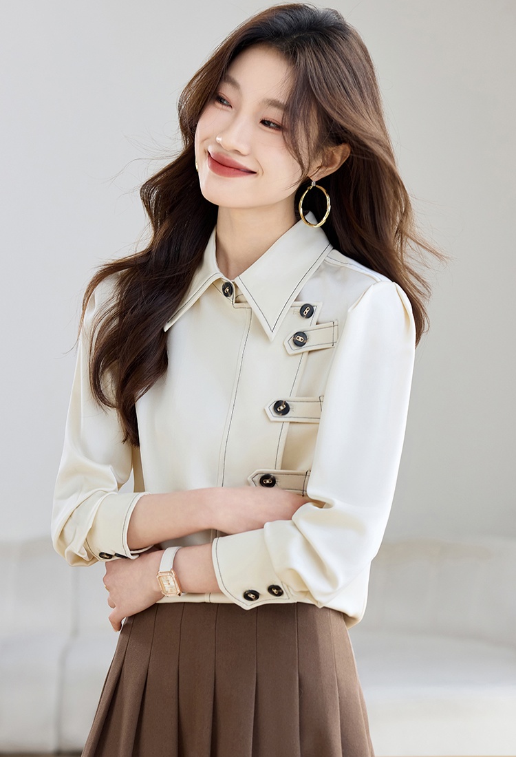Commuting long sleeve shirt placket tops for women