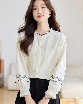 Jacquard autumn tops long sleeve France style shirt for women