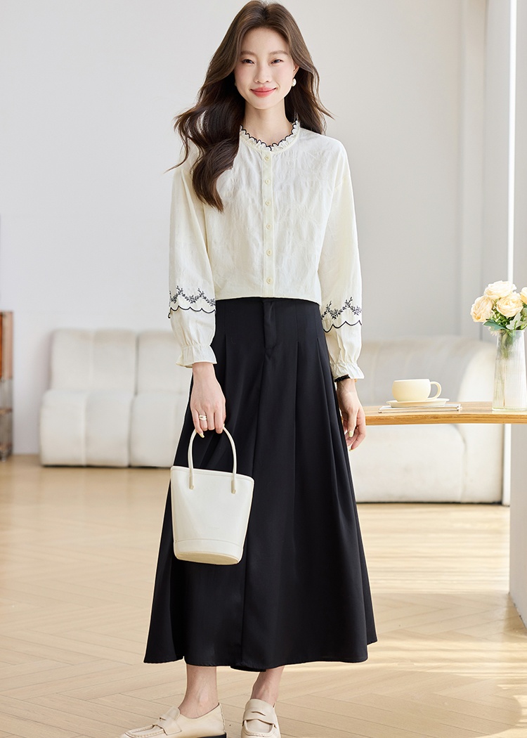 Jacquard autumn tops long sleeve France style shirt for women