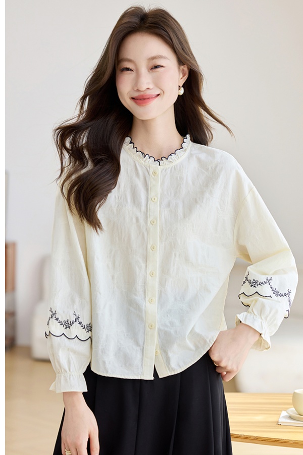 Jacquard autumn tops long sleeve France style shirt for women