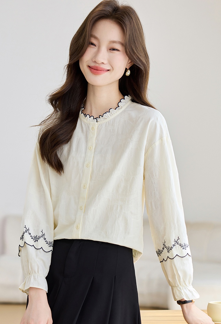 Jacquard autumn tops long sleeve France style shirt for women