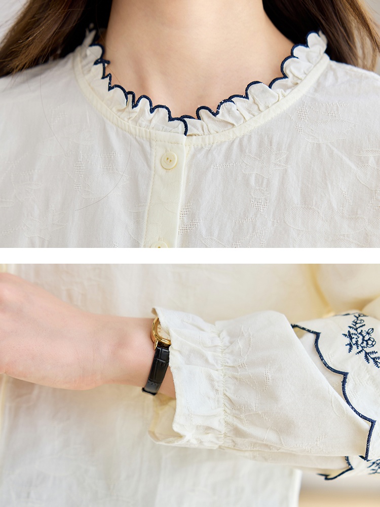Jacquard autumn tops long sleeve France style shirt for women