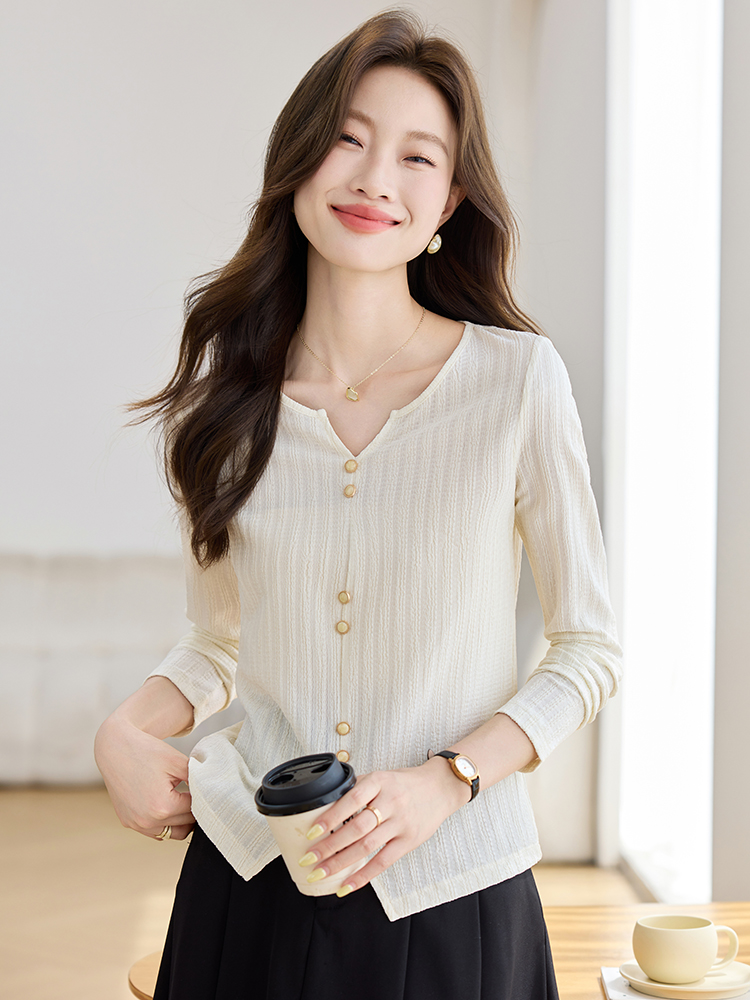 Autumn split T-shirt France style long sleeve tops for women