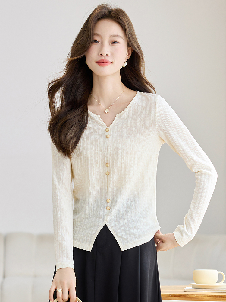 Autumn split T-shirt France style long sleeve tops for women