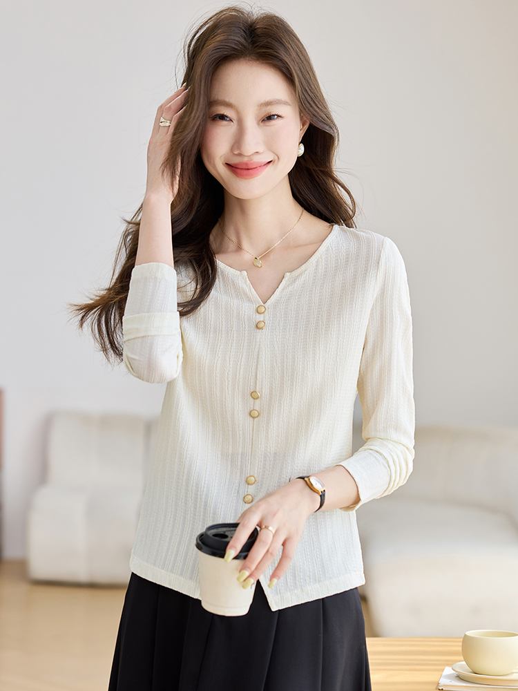 Autumn split T-shirt France style long sleeve tops for women