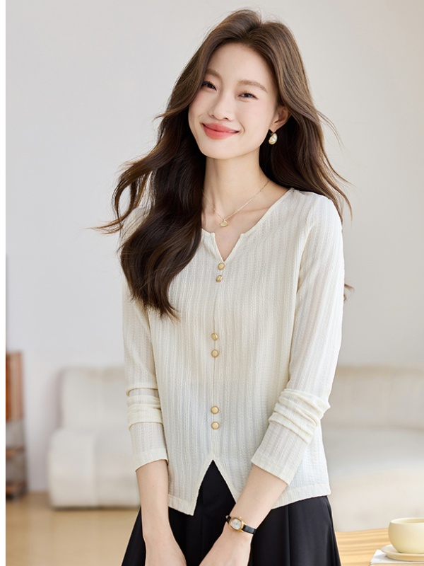 Autumn split T-shirt France style long sleeve tops for women