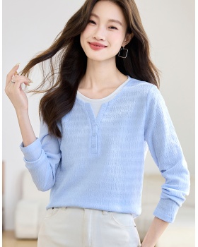 Long sleeve Pseudo-two T-shirt all-match chiffon shirt