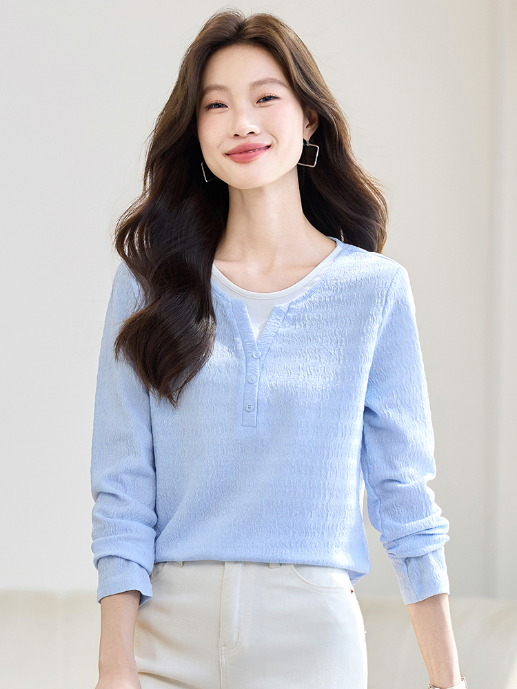 Long sleeve Pseudo-two T-shirt all-match chiffon shirt