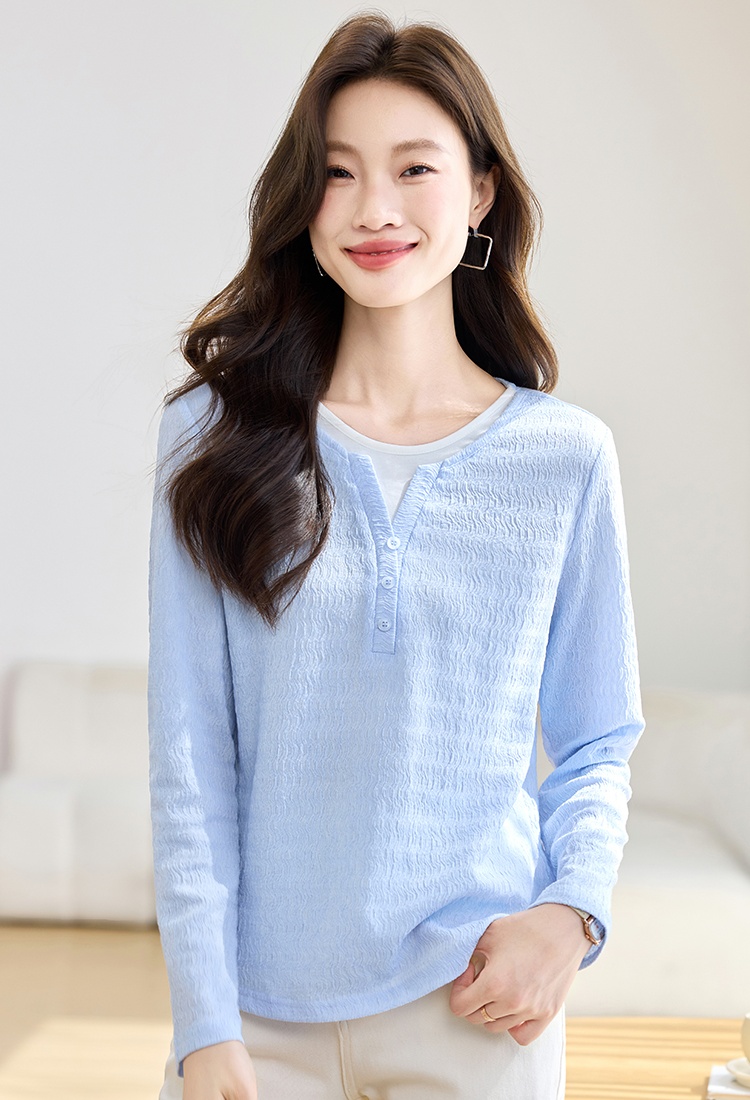 Long sleeve Pseudo-two T-shirt all-match chiffon shirt