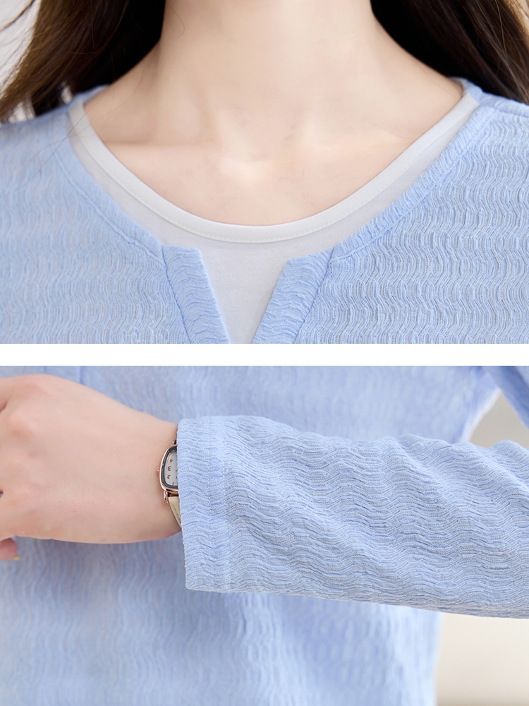 Long sleeve Pseudo-two T-shirt all-match chiffon shirt