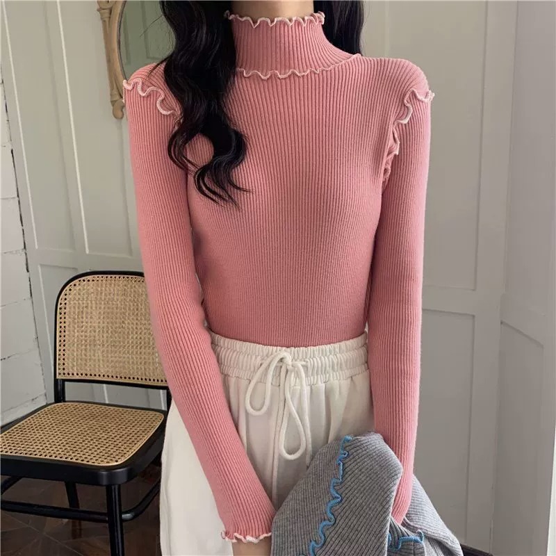 Long sleeve knitted sweet autumn and winter sweater for women