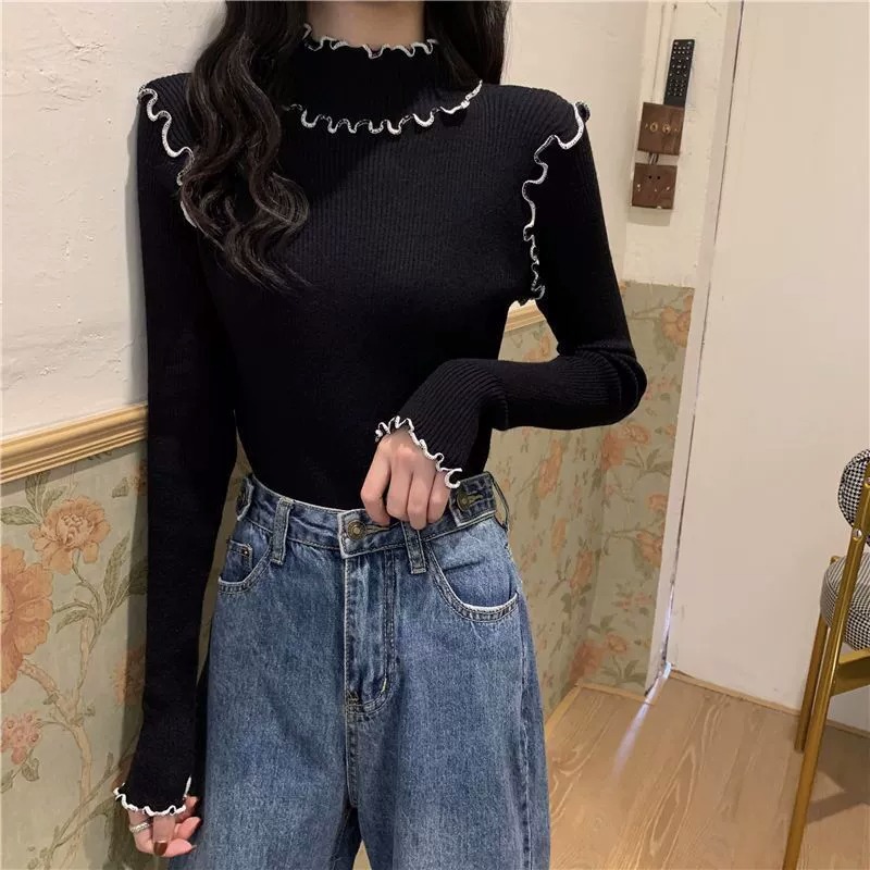 Long sleeve knitted sweet autumn and winter sweater for women