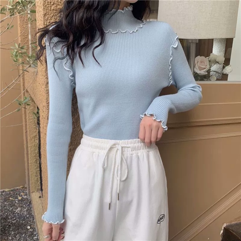 Long sleeve knitted sweet autumn and winter sweater for women
