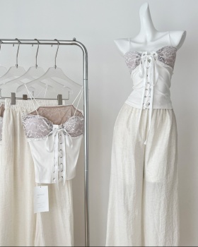 Sling bow vest lace bandage casual pants a set