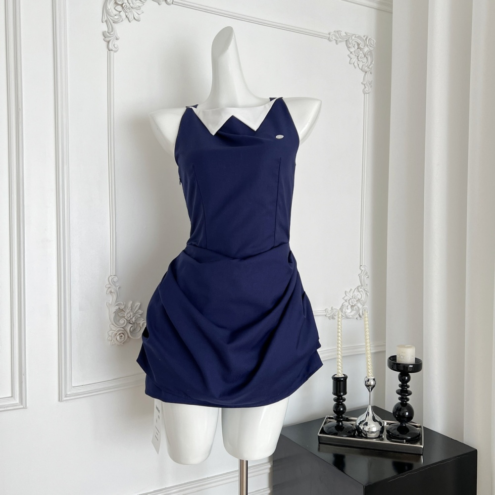 Straight small lapel vest retro T-back for women