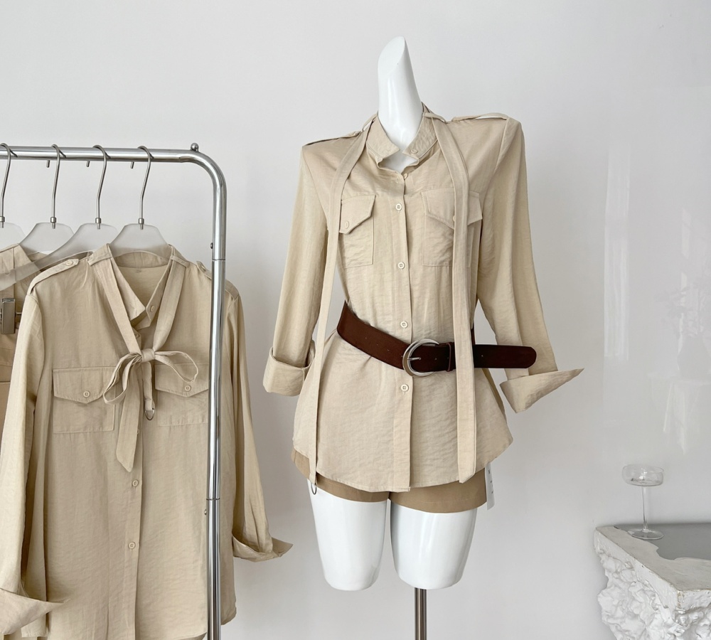 High waist frenum shirt khaki shorts a set