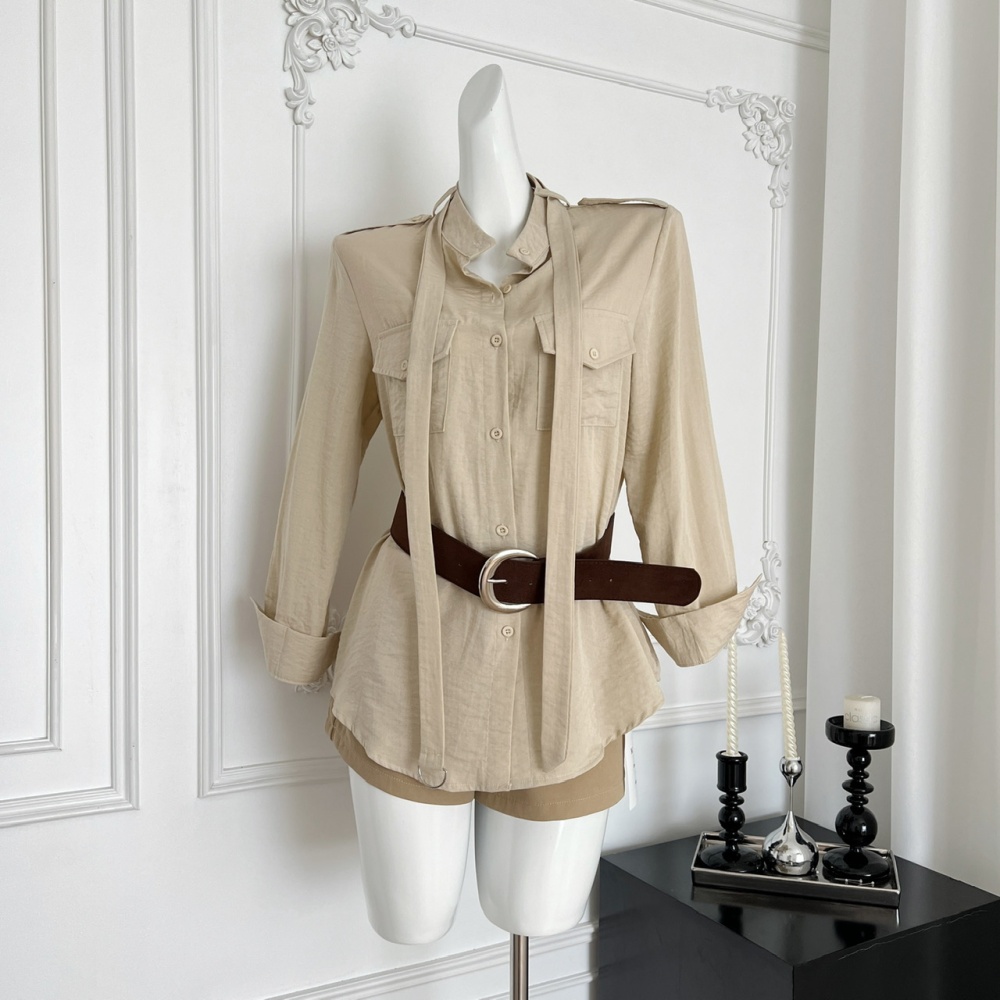 High waist frenum shirt khaki shorts a set