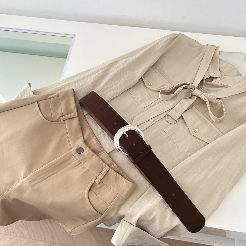 High waist frenum shirt khaki shorts a set