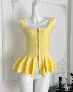 Fold ballet temperament tops double zip knitted skirt for women