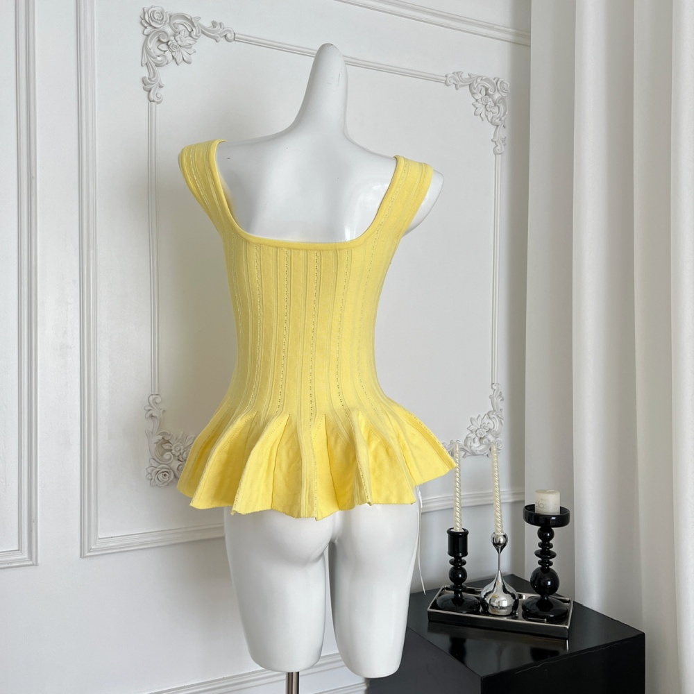 Fold ballet temperament tops double zip knitted skirt for women