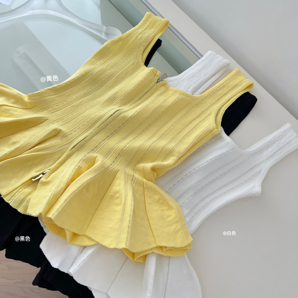 Fold ballet temperament tops double zip knitted skirt for women