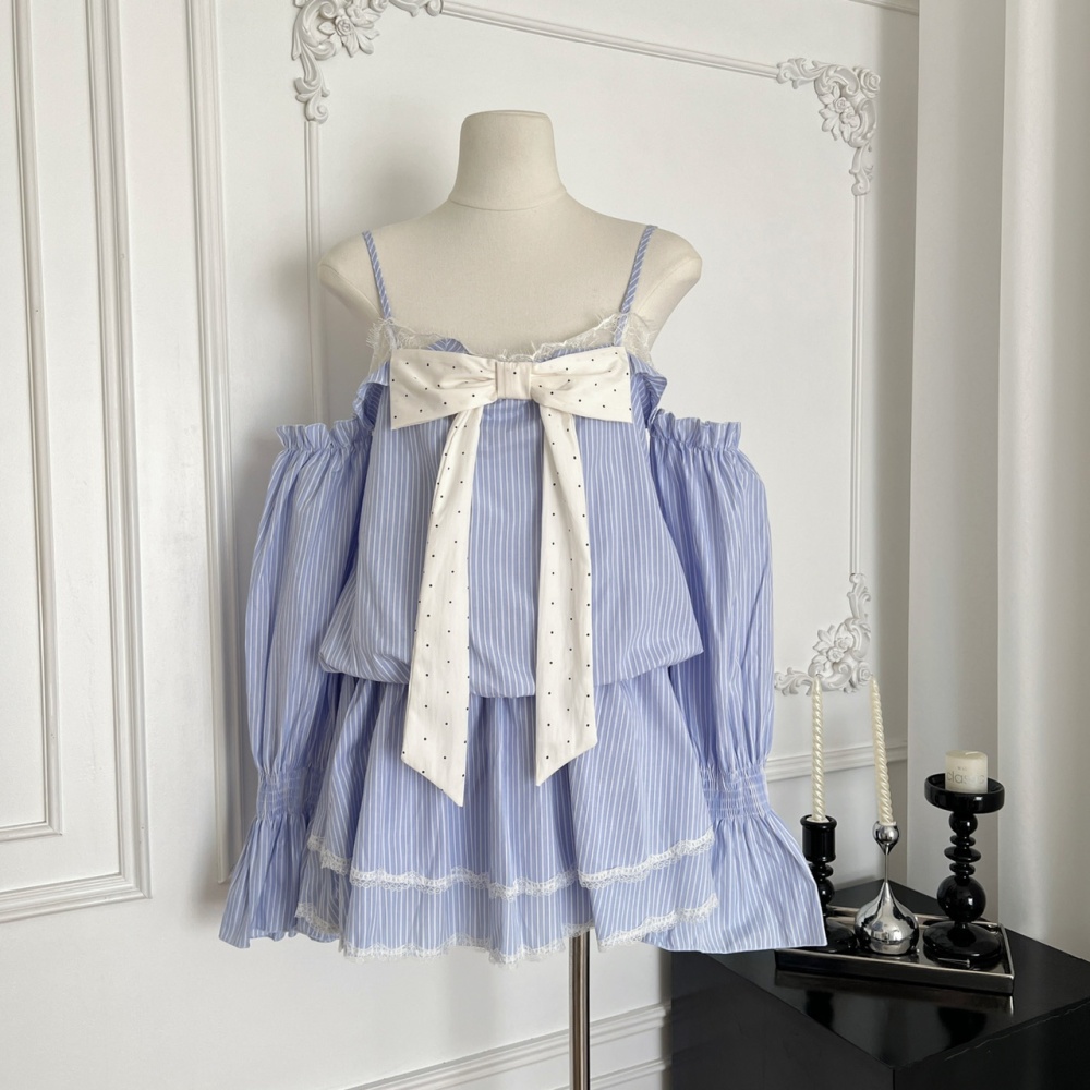 Slim splice bow stripe T-back lace enticement sling dress