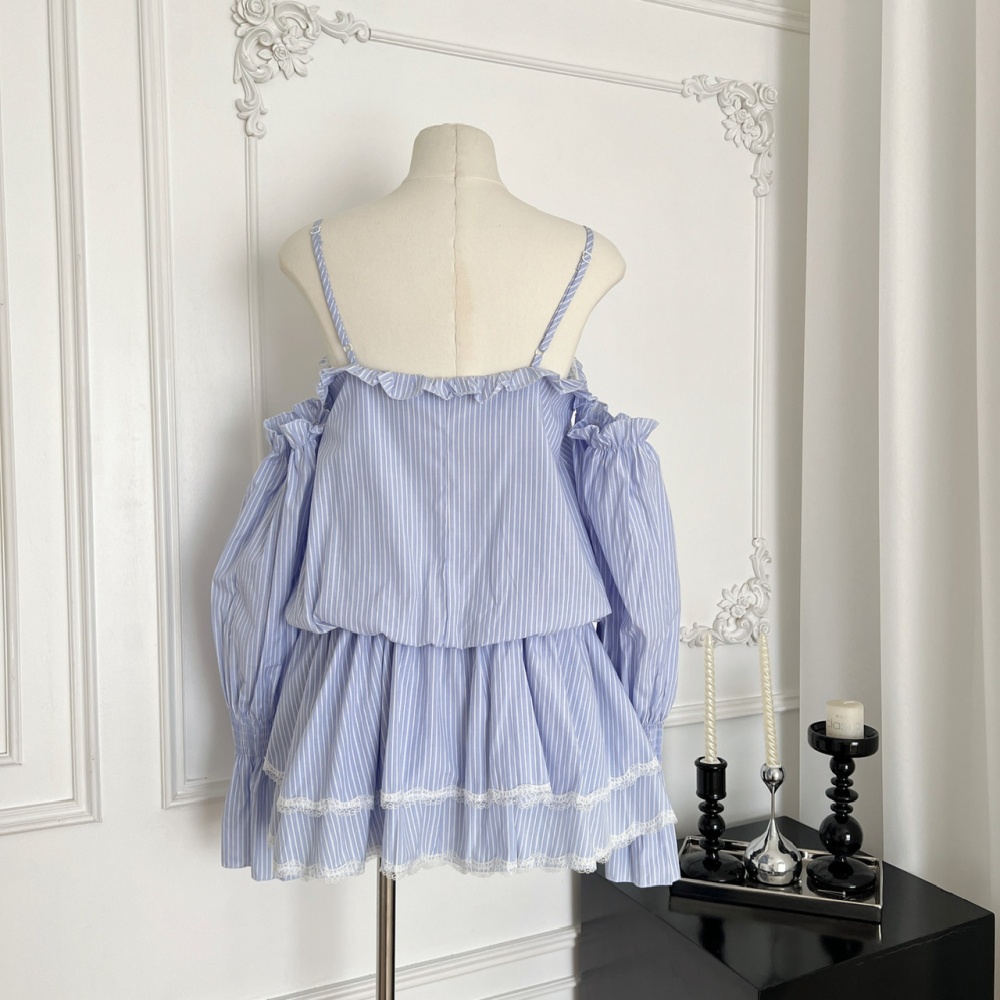 Slim splice bow stripe T-back lace enticement sling dress