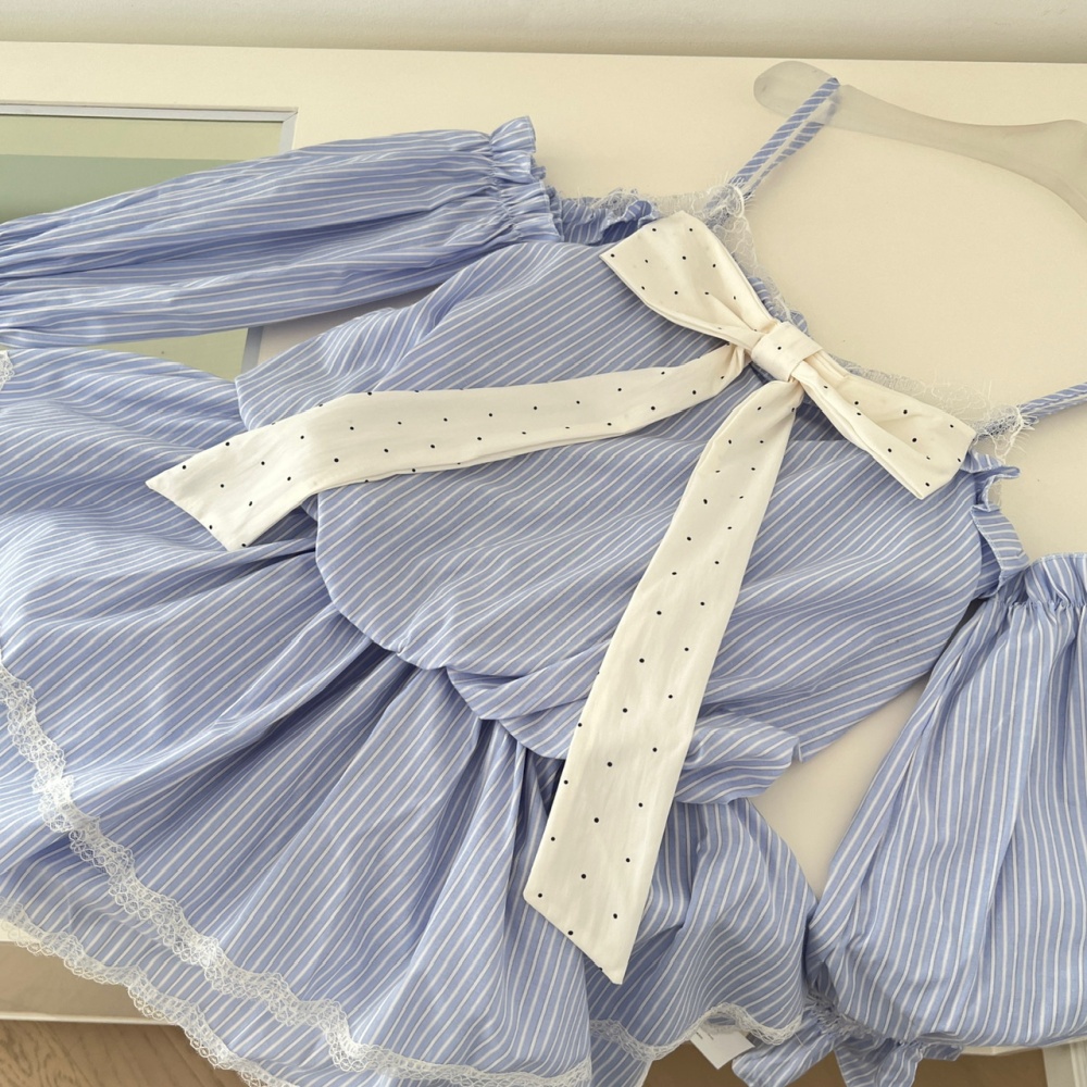Slim splice bow stripe T-back lace enticement sling dress