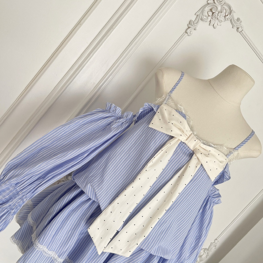 Slim splice bow stripe T-back lace enticement sling dress