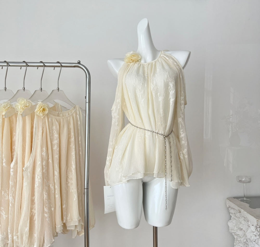 Summer embroidered tops halter chiffon shirt