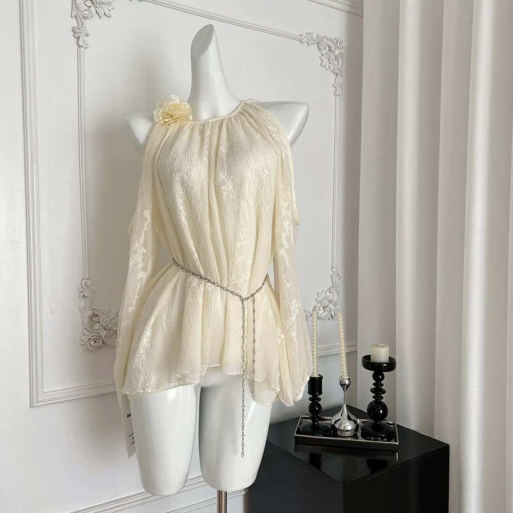 Summer embroidered tops halter chiffon shirt