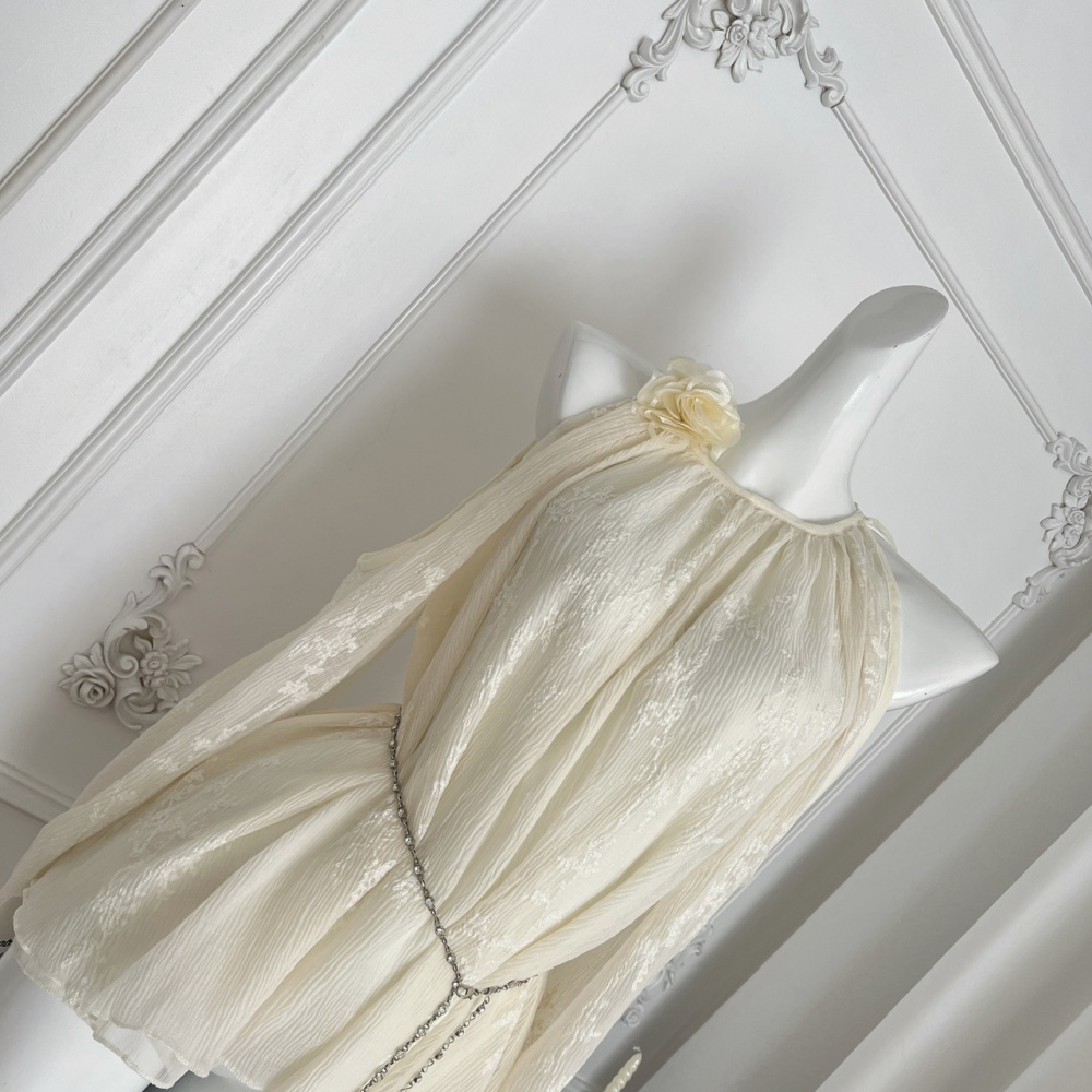 Summer embroidered tops halter chiffon shirt
