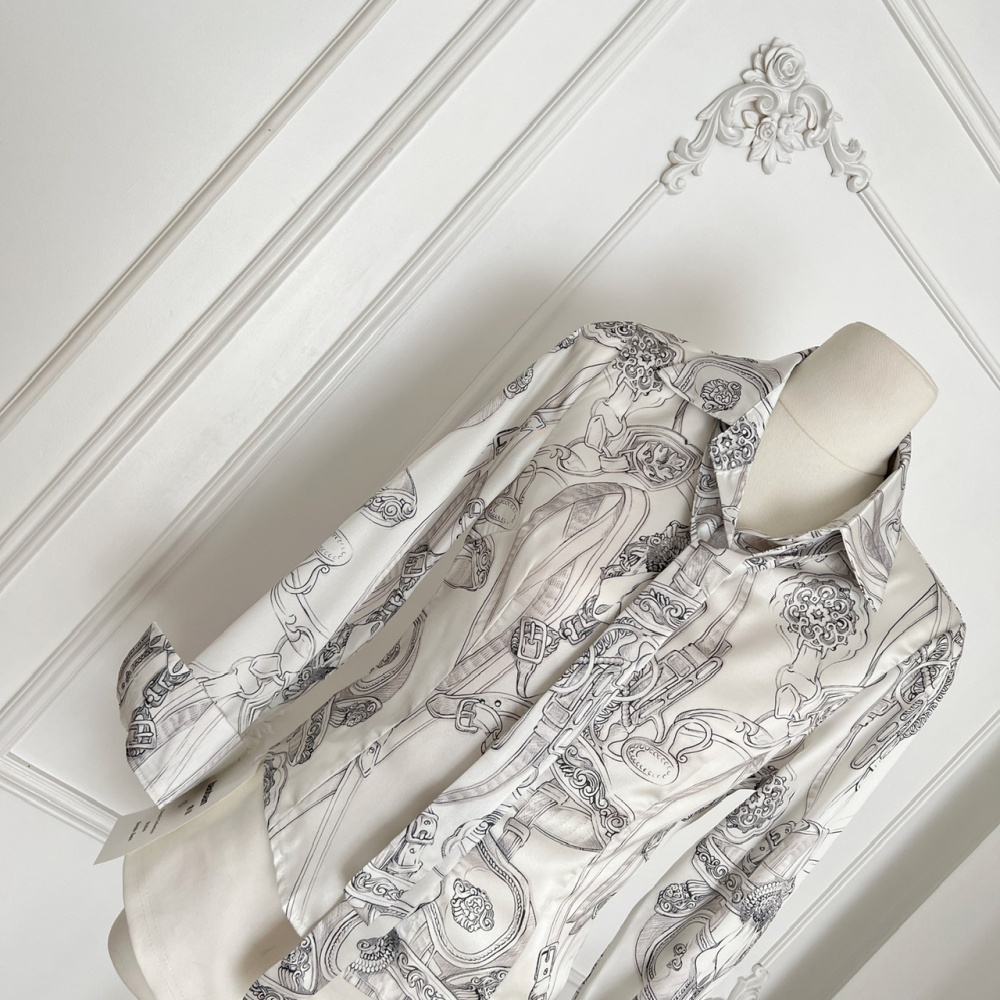Pinched waist printing long sleeve all-match slim shirt
