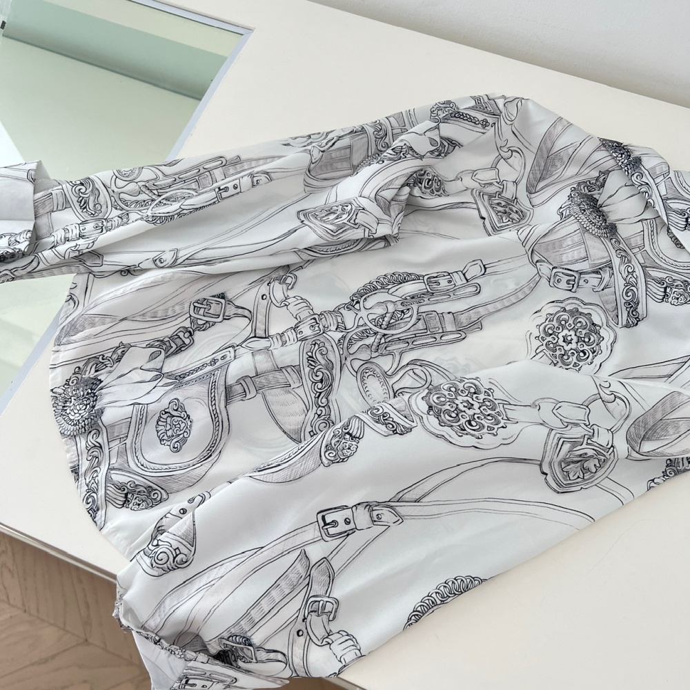 Pinched waist printing long sleeve all-match slim shirt