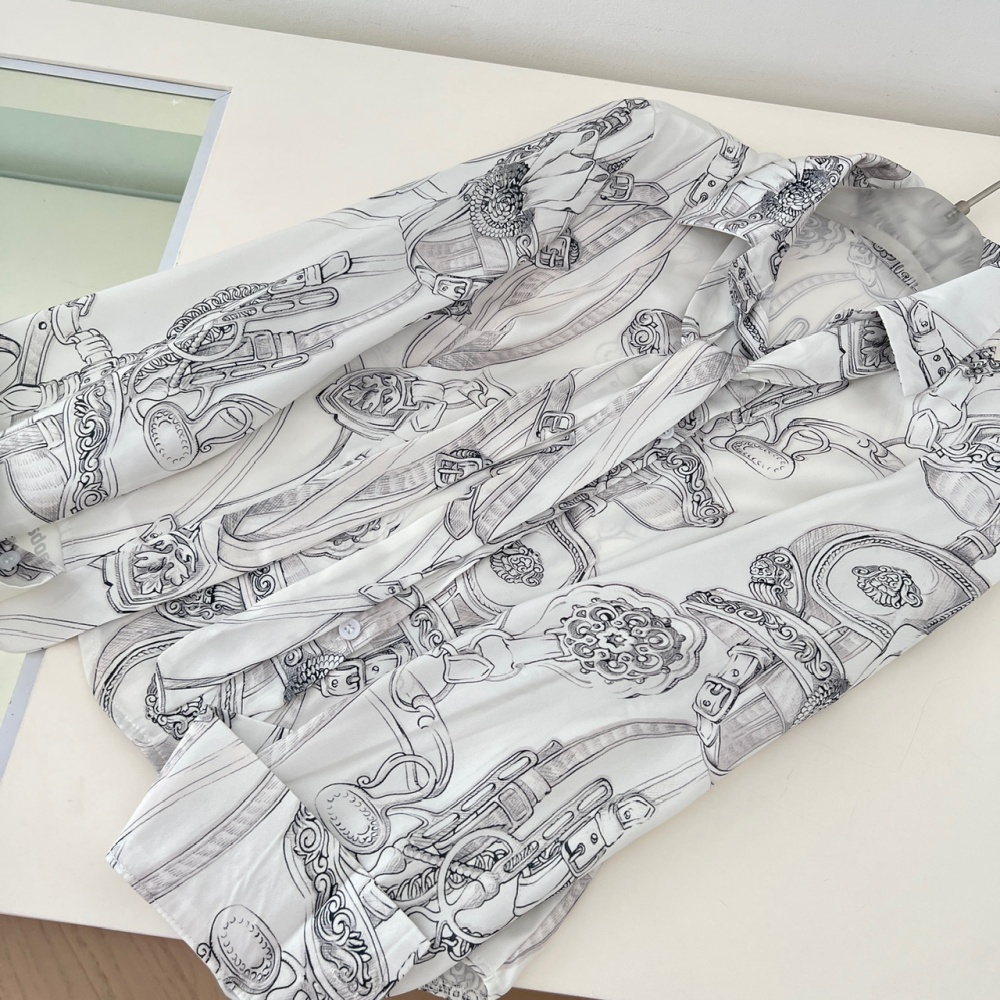 Pinched waist printing long sleeve all-match slim shirt