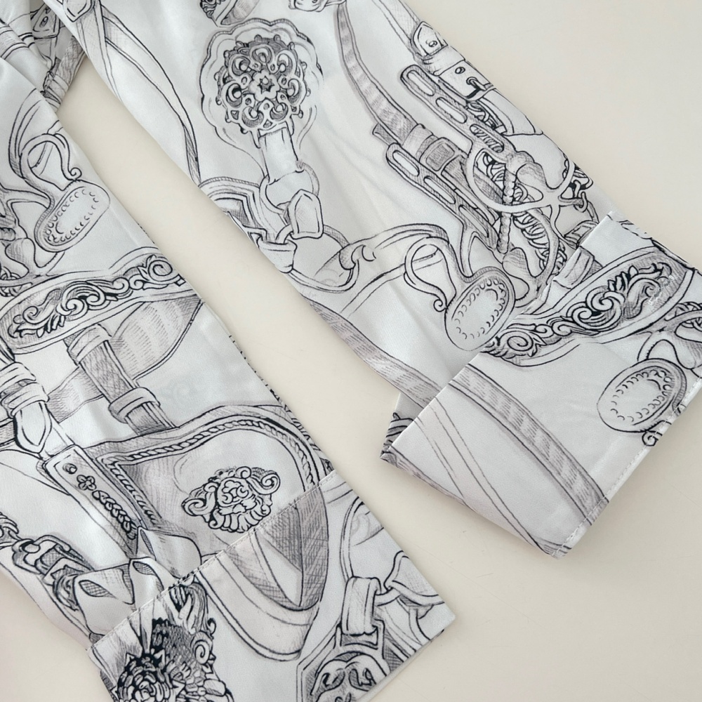 Pinched waist printing long sleeve all-match slim shirt