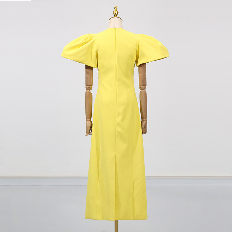 Puff sleeve pinched waist dress flowers long dress